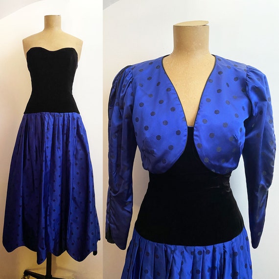 80s Belle Epoque Silk & Velvet Cocktail Dress Set