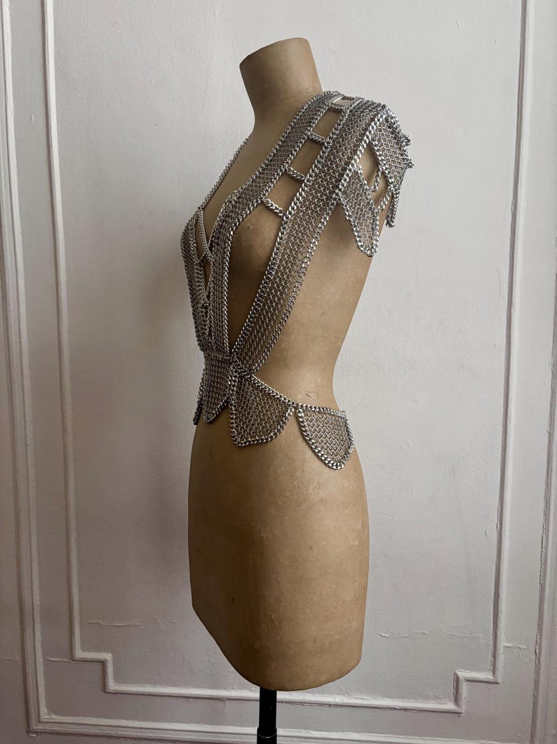 Falconiere Ribbon Bodice - Silver Chainmail Apron - Made to Order 3-6 ...