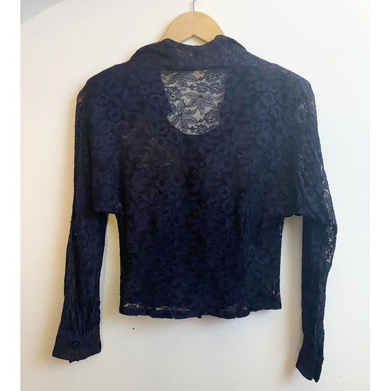 40s Navy Lace Blouse - Wide Collar Sweetheart Nec… - image 6