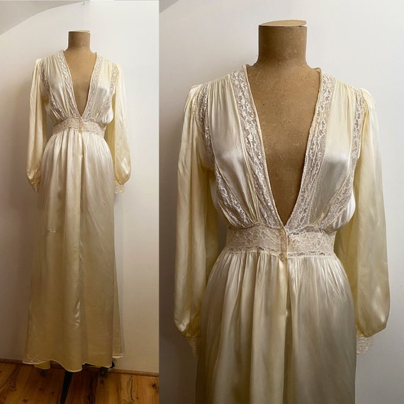 30s 40s French DAPHNE Peignoir Gown - Ivory Satin