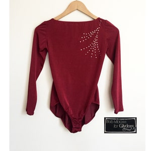 70er BOB MACKIE für Glydons Strass Leotard - Burgund roter Kristall Body XS S