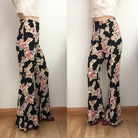 90s BETSEY JOHNSON Floral Bellbottoms - Iconic Ros
