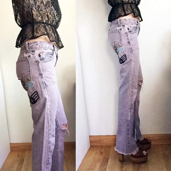 90s EARL JEAN Los Angeles Pink Acid Wash Patched Denim Low Waist