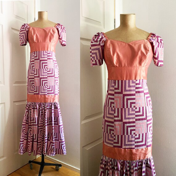Maximalist Empire Waist Pink Purple Maxi - Puff Sl