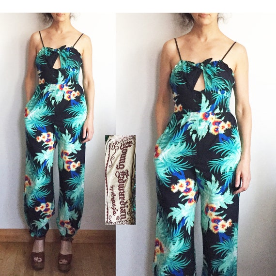70s YOUNG EDWARDIAN Tropical Jumpsuit - Jungle Emp