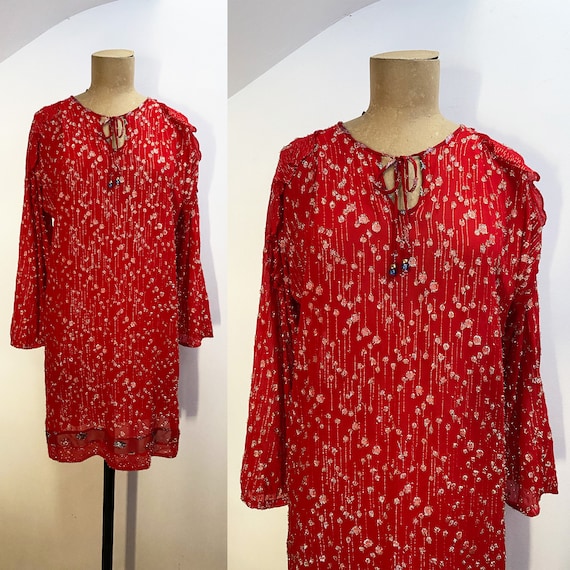 Diane Fres Red Ruffle Dot Dress - Gold Lurex Metal