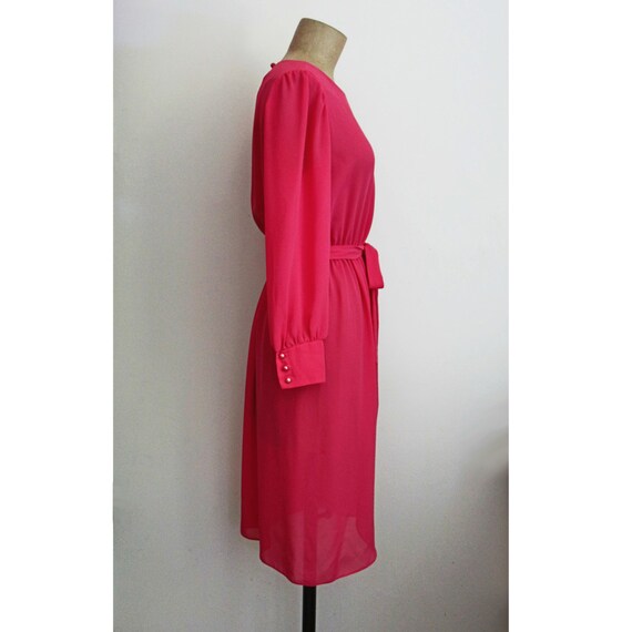 80s hot pink petal slit dress - vintage pearl but… - image 4
