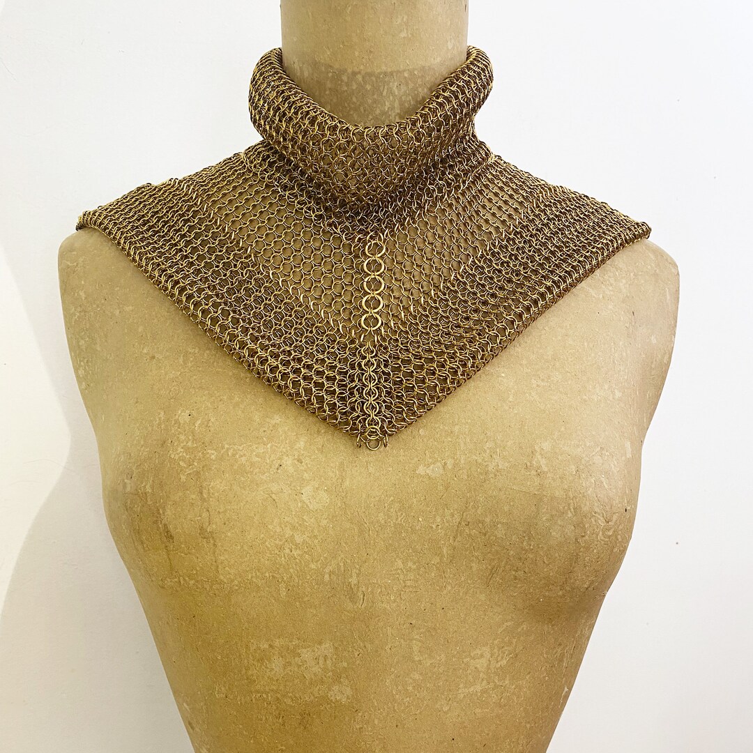 Falconiere Ruff Collar - Brass Chainmail Cowl Neck Dicky - Gold Tone ...