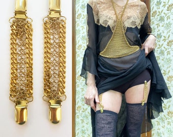 Falconiere Brass Garter Straps - Chainmail Leg Stays - Suspenders