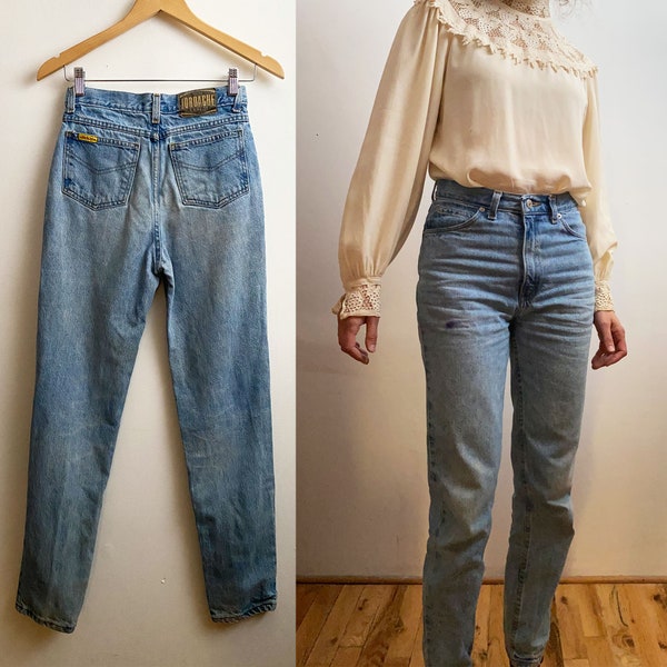 80s JORDACHE High Waist Jeans - 5 Pocket Light Wash Denim Slim Leg 27" Waist