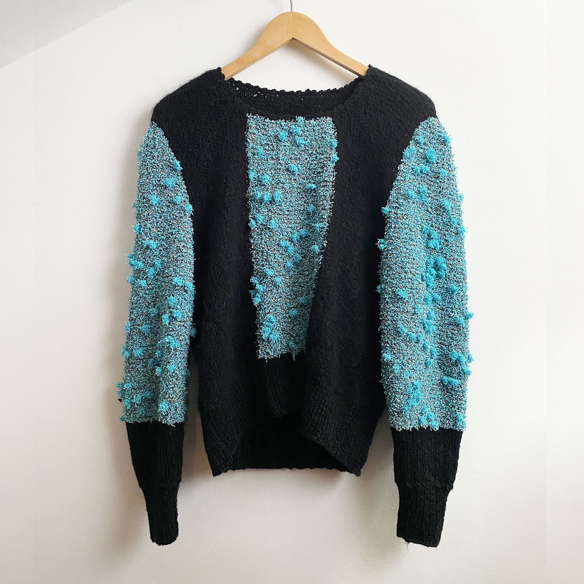 1980s Hand Knit Wool Mohair Sweater - Nubby Black