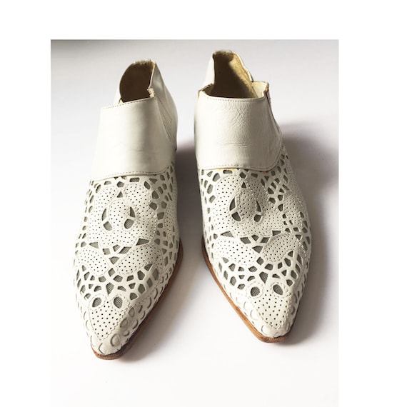 80s VIA SPIGA White Leather Lace Cowboy Boots - Fl