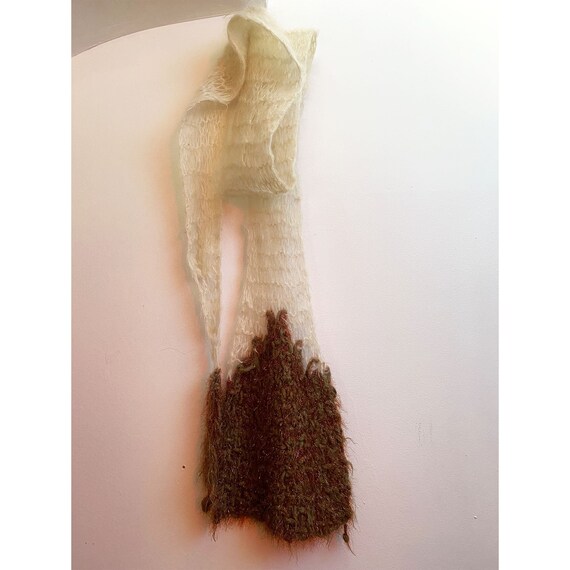 Hand Knit Mohair Fiber Art Scarf - Long Skinny Sp… - image 3