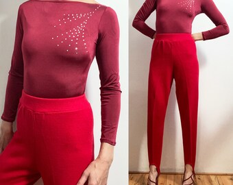 red stirrup pants