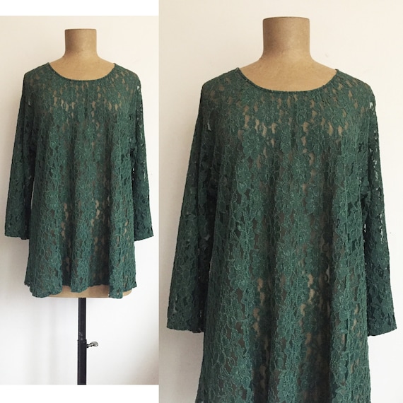 80s 90s EXPRESS Mesh Lace Tunic Top Vintage GREEN Sheer Drop Mini A Line Trapeze Dress XS Etsy