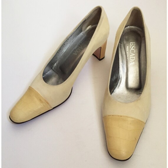 80s/90s ESCADA Suede & Alligator toe cap pumps - … - image 3