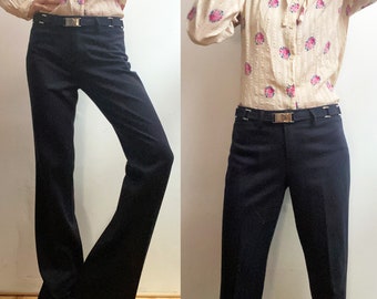 1990s Vertigo Paris Low Waist Bellbottom Trousers - Navy Flared Pants