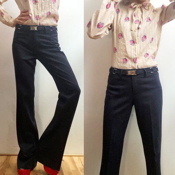 1990s Vertigo Paris Low Waist Bellbottom Pantalones Pantalones  Acampanados Azul Marino