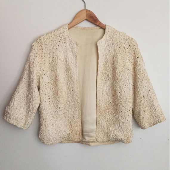 60s RIBBON KNIT Silk Box Jacket Vintage Cream Formal Bolero Ivory Evening Cardigan Etsy