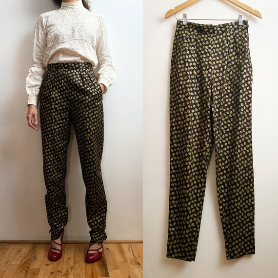 90s VICTOR VICTORIA Black \u0026 Gold Floral 