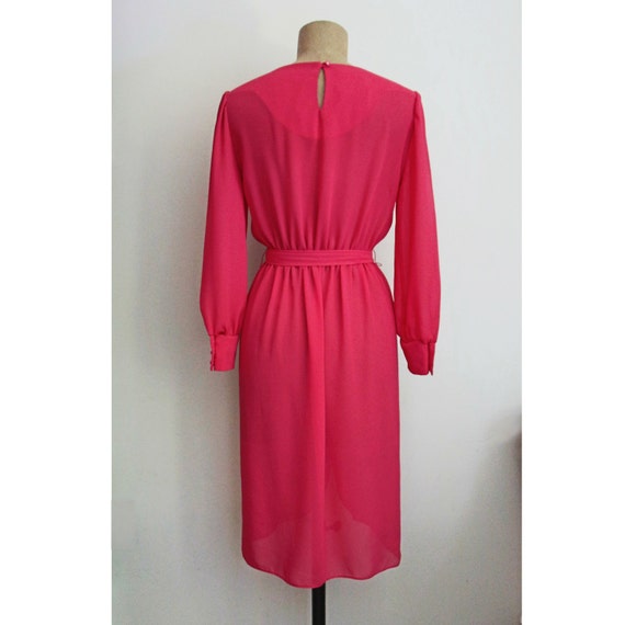 80s hot pink petal slit dress - vintage pearl but… - image 5