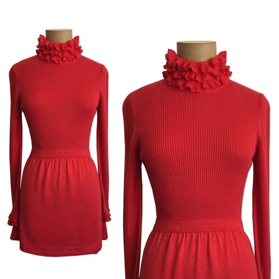 70s RONCELLI mini dress - Vintage high neck dress