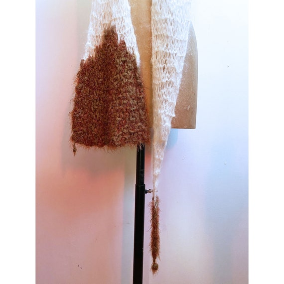 Hand Knit Mohair Fiber Art Scarf - Long Skinny Sp… - image 5