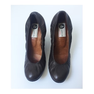 LANVIN PARIS Ballet Wedges - Dark Brown Round Toe High Heel Pumps - US 6.5