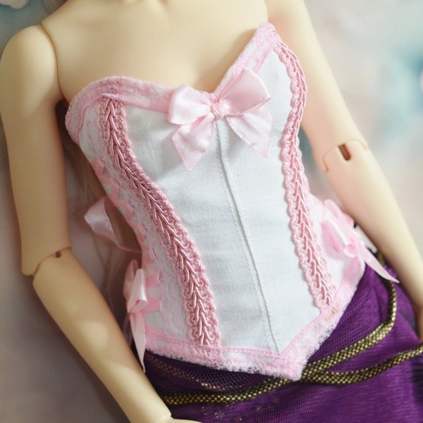 Iplehouse SID corset - SD BJD 1/3 girl doll - Victorian corset with boning -White and Pastel Pink bustier with lace - romantic princess