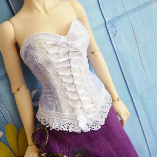 Iplehouse SID corset - SD BJD 1/3 girl doll - Victorian corset with boning - Violet and White bustier with lace - romantic princess