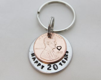 Anniversary Gift, Anniversary Keychain, Anniversary Him, Anniversary Her, Anniversary Husband, Penny Keychain, Penny Gifts, YOU CHOOSE YEAR