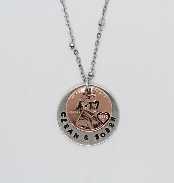 1 Year Sober Necklace, AA NA Sobriety Anniversary Gift, Personalized Sobriety Date Jewelry, You Choose Year Recovery Necklace