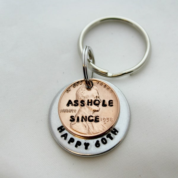 60th Birthday 1964, 60th Birthday For Men, Birthday Gift For Friend, Penny Keychain, Funny Gift For Him, Funny Keychains, YOU CHOOSE YEAR