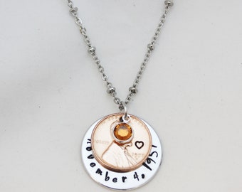 Birthstone Necklace, Birthstone Necklace For Mom, Grandma Gift, Grandma Necklace, Birthstone Gifts, Penny Gifts, Date Gifts, YOU CHOOSE YEAR