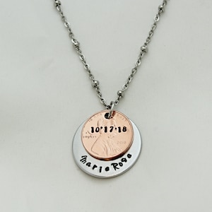 New Baby Gift, Name Necklace, Date Necklace, New Aunt Gift, New Mom Gift, Date Jewelry, Silver Necklace, Name Jewelry, YOU CHOOSE YEAR