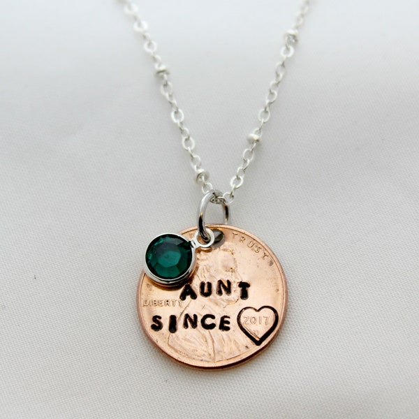 Aunt 2024, Aunt Gift, Penny Necklace, Lucky Penny, Lucky Penny Necklace, Penny Heart, Aunt To Be Gift, Aunt Reveal, YOU CHOOSE YEAR