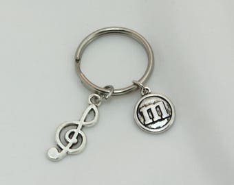 Music Gift, Music Keychain, Keychain For Her, Initial Letters, Initial Letter Charm, Initial Keychain, Keychain Ring, Key Chain Charms