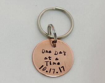 Sobriety Gift For Men, Sobriety Anniversary, Sobriety Gift, Date Stamp, Date Gifts, Date Keychain, Sobriety Keychain, One Day at a Time