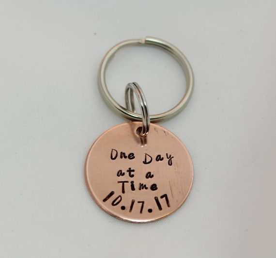 Sobriety Gift For Men, Sobriety Anniversary, Sobriety Gift, Date Stamp,  Date Gifts, Date Keychain, Sobriety Keychain, One Day at a Time