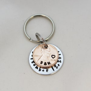 Anniversary Gift, Anniversary 1 Year, Anniversary Date, Anniversary Keychain, Date Keychain, Initial Gift, Initial Keychain, YOU CHOOSE YEAR