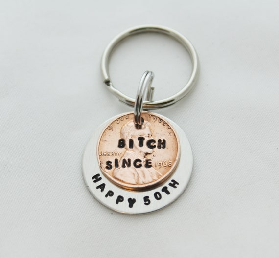 Funny Gift, 50th Birthday 1976, 50th Birthday Women, Hand Stamped Keychain, Penny Keychain, 50th Birthday Keychain, YOU CHOOSE YEAR