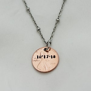 Date Necklace, Penny Necklace, Penny Charm, Date Charm, Date on a Necklace, Penny Gift, Penny Jewelry, Penny Good Luck Charm YOU CHOOSE YEAR