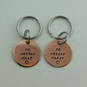Keychain Quote, No Matter What, No Matter Where, Handstamped Keychain, Anniversary Gift, Engagement Gift, Engagement Gift For Couple