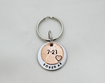 Sober Anniversary Penny Keychain: Personalized Recovery Gift