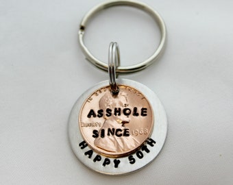 50th Birthday 1975, 50th Birthday Gift, 50th Birthday Men, Penny Gifts, Penny Keychain, 50th Birthday Quotes, Funny Gifts, YOU CHOOSE YEAR