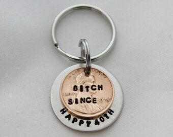 40th Birthday Gifts For Women, 40th Birthday 1986, Personalized Gift, Keychain Personalized, Penny Keychain, Penny Key Ring, YOU CHOOSE YEAR