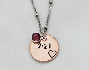Birthstone Gifts, Birthday Gifts, Birthday Gifts For Her, Birthstone Jewelry, Birthstone Necklace, Penny Necklace, Date Gift YOU CHOOSE YEAR