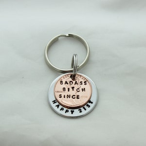 Personalized 21st Birthday Penny Keychain: Hand Stamped Gift
