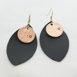 40th Birthday 1986, 40th Birthday Gift, Leather Earrings Leaf, Penny Gifts, Penny Heart, Birthday 40th, Birthday 40, YOU CHOOSE YEAR