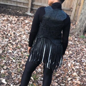 Faux Leather, Fringe Vest, Unique Dress Top, Unisex, Fringes, Cowboy, Western, Music Festival, BohoChic, Vegan Black leather, Cowgirl, image 5